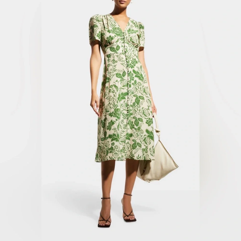 NWOT Hunter Bell Green and Cream Floral Midi Dress - Picture 2 of 3